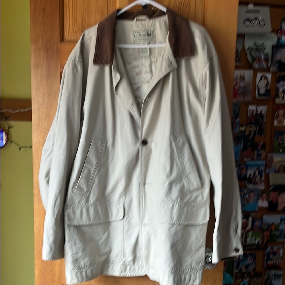 L.L. Bean Cream and Brown Trench Coat Classic Style